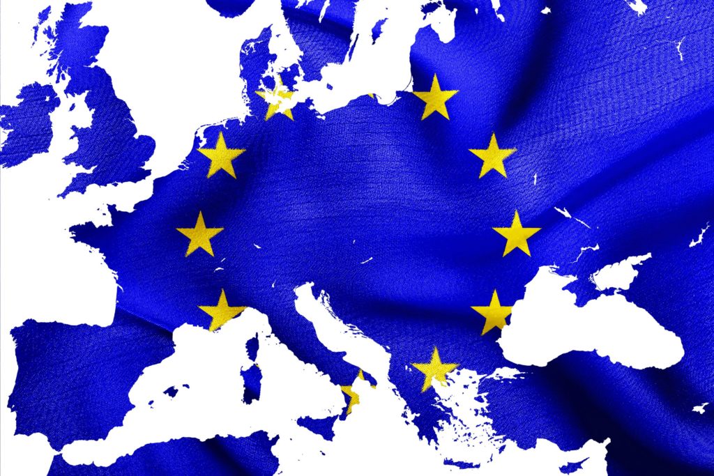 Über uns Karte der Europäischen Union mit Flagge der EU